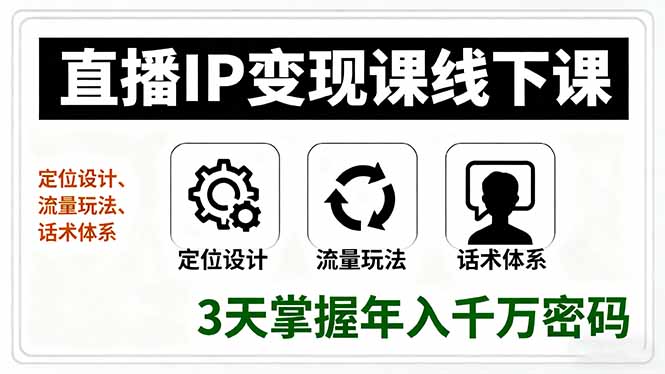 直播IP变现课线下课，定位设计、流量玩法、话术体系，3天掌握年入千万密码-摇钱述