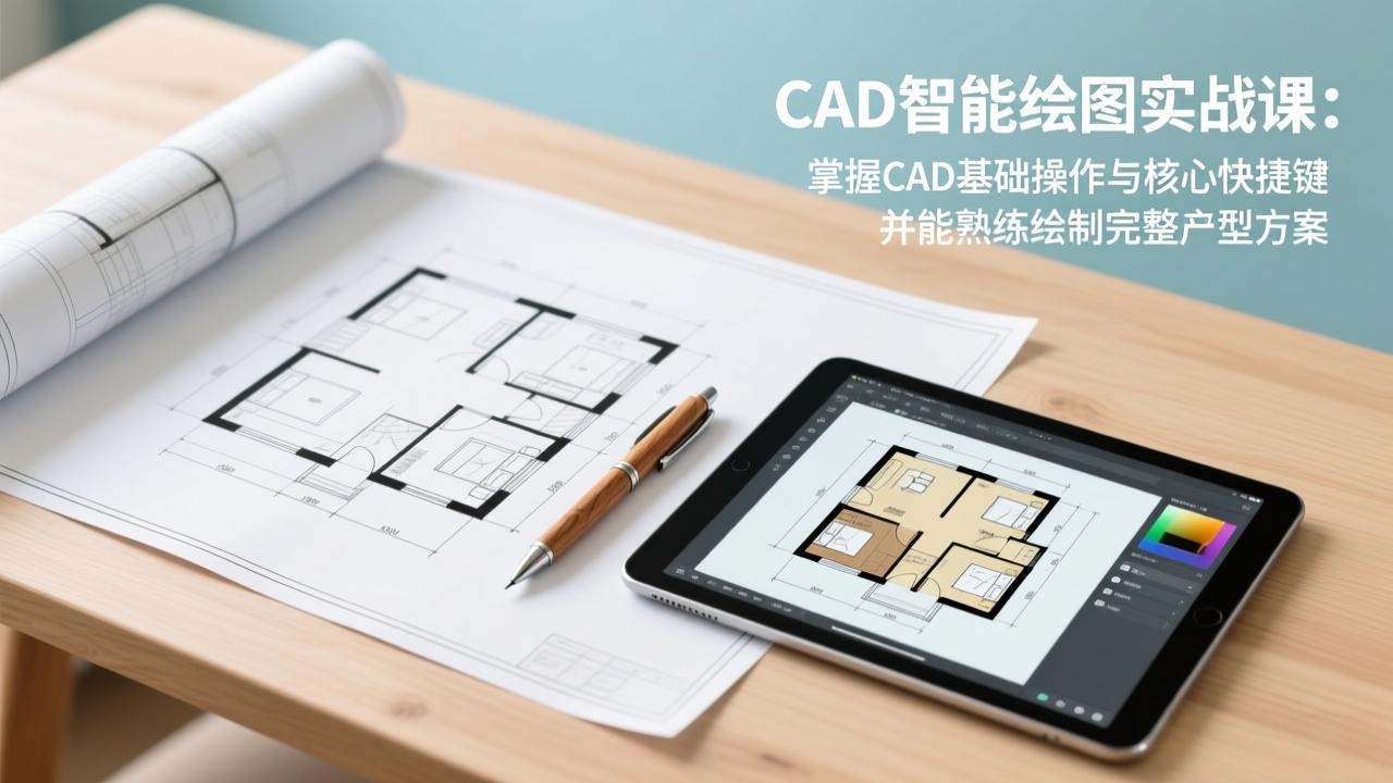 CAD智能绘图实战课：掌握CAD基础操作与核心快捷键，并能熟练绘制完整户型方案-摇钱述