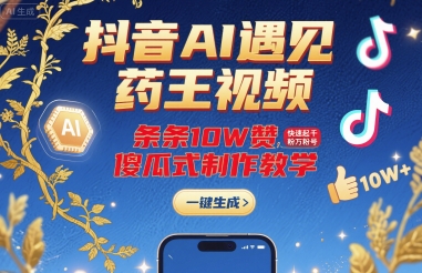 抖音AI遇见药王视频，条条10W赞，快速起千粉万粉号，傻瓜式制作教学-摇钱述
