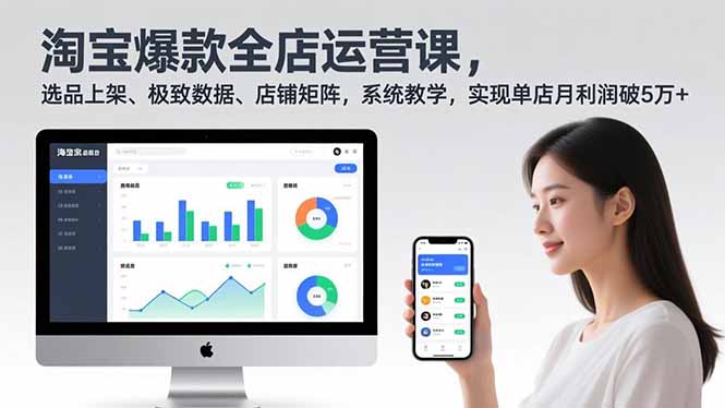 淘宝爆款全店运营课2.0，选品上架、极致数据、店铺矩阵，系统教学，实现单店月利润破5万+-摇钱述