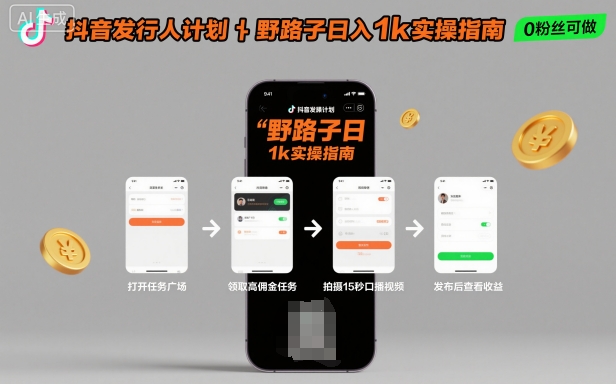 抖音发行人计划全新野路子玩法，随时随地，只要有手机，就能操作，日入1k+【揭秘】-摇钱述