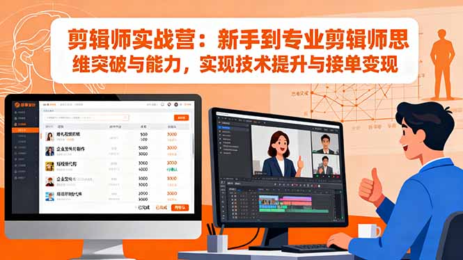 剪辑师实战营：新手到专业剪辑师思维突破与能力，实现技术提升与接单变现-摇钱述