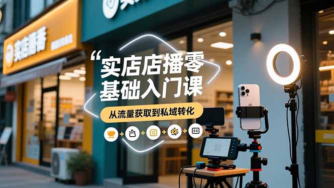 实体店播零基础入门课，实体店+短视频+直播+微信生态+私域社群，从流量获取到私域转化-摇钱述