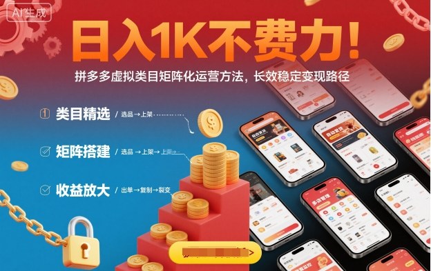 日入1K不费力！拼多多虚拟类目矩阵化运营方法，长效稳定变现路径-摇钱述