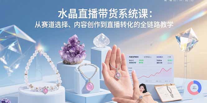 水晶直播带货系统课:从赛道选择、内容创作到直播转化的全链路教学-摇钱述