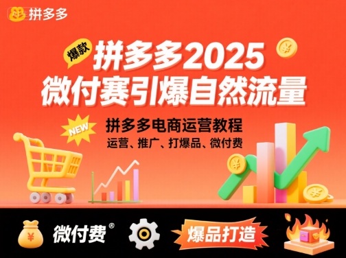 拼多多2025微付赛引爆自然流量，拼多多电商运营教程，运营、推广、打爆品、微付费-摇钱述