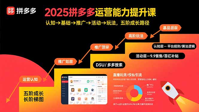 2025拼多多运营能力提升课：认知→基础→推广→活动→玩法，五阶成长路径-摇钱述