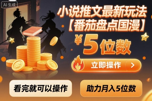 小说推文最新玩法，助力月入5位数【番茄盘点国漫】玩法，看完就可以操作-摇钱述