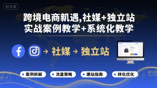 跨境电商新机遇，社媒+独立站，实战案例教学+系统化教学-摇钱述