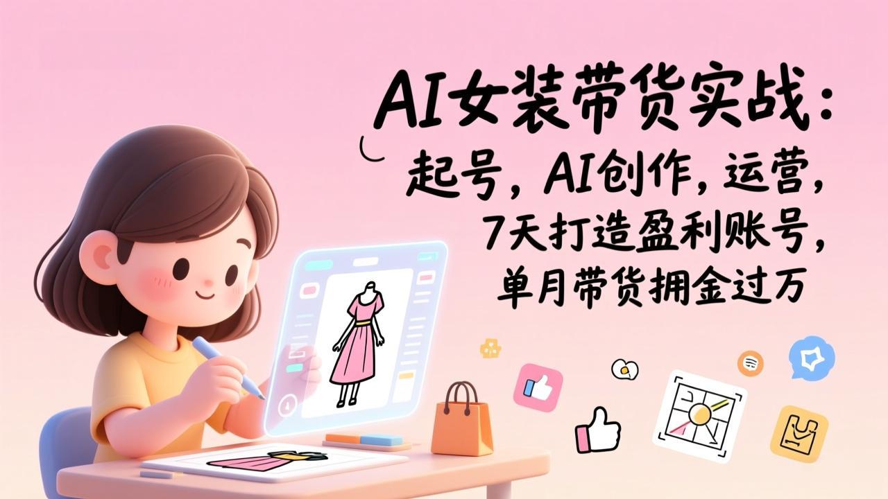 AI女装带货实战：起号，AI创作，运营，7天打造盈利账号，单月带货佣金过万-摇钱述
