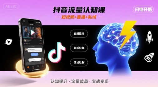 抖音流量认知课，短视频+直播+私域，认知提升，闪电开悟-摇钱述