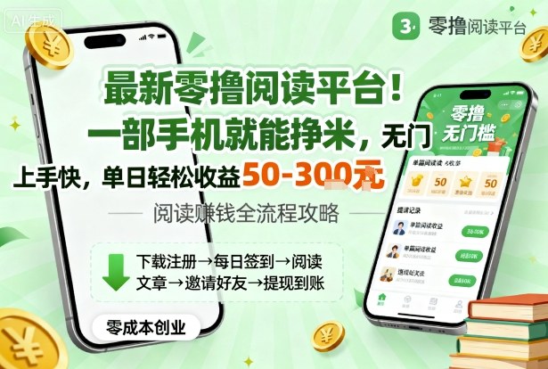 最新零撸阅读平台！一部手机就能挣米，无门槛上手快，单日轻松收益50-3张【揭秘】-摇钱述