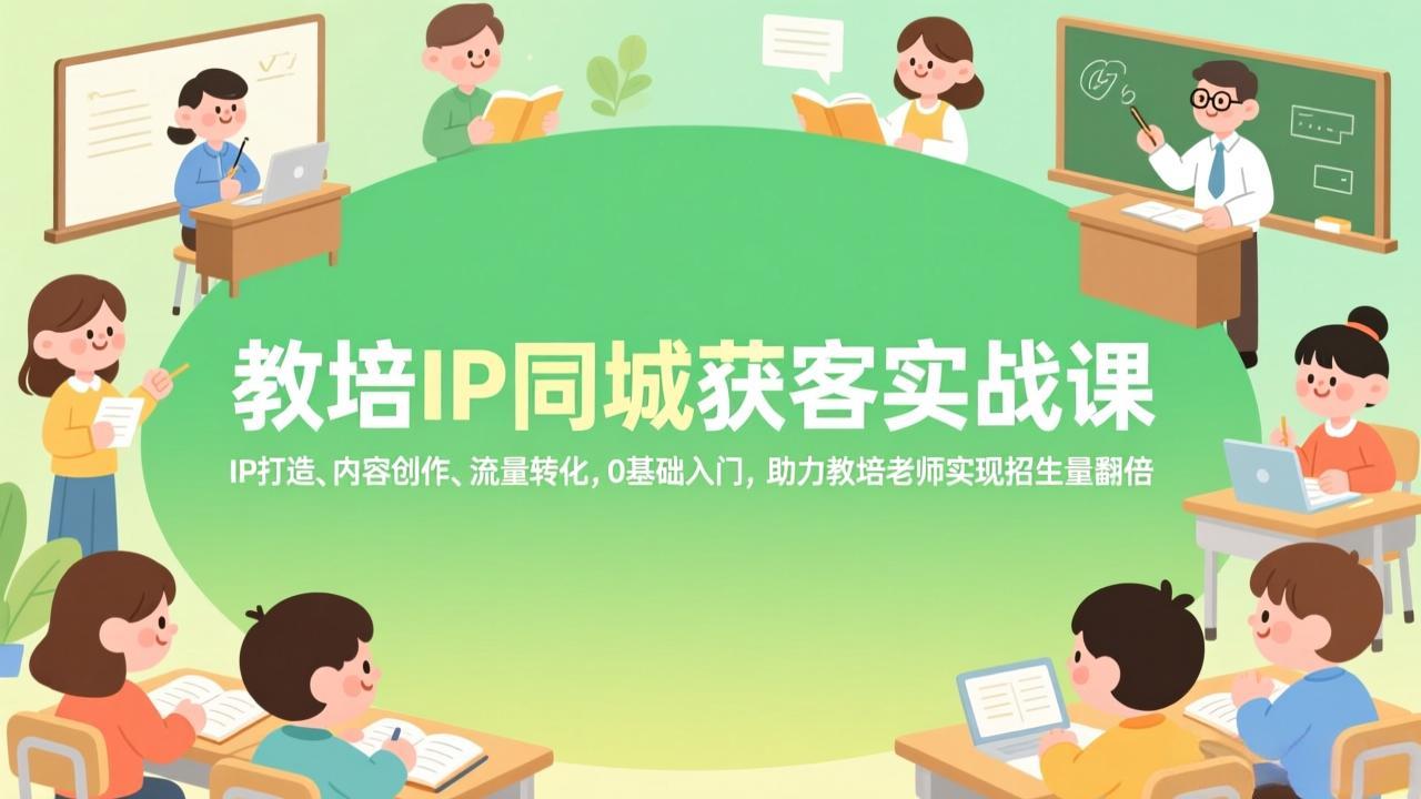 教培IP同城获客实战课，IP打造、内容创作、流量转化，0基础入门，助力教培老师实现招生量翻倍-摇钱述
