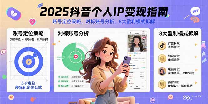 2025抖音个人IP变现指南，账号定位策略，对标账号分析，8大盈利模式拆解-摇钱述