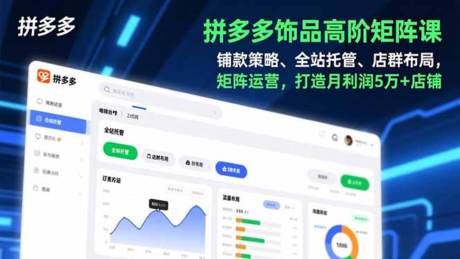 拼多多饰品高阶矩阵课，铺款策略、全站托管、店群布局，矩阵运营，打造月利润5万+店铺-摇钱述