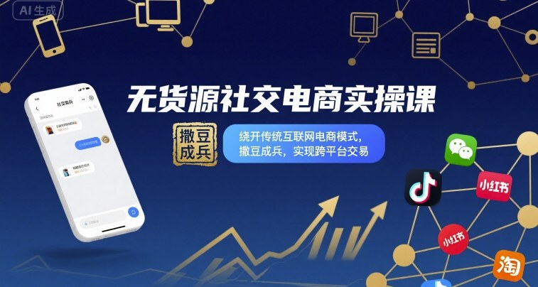 无货源社交电商实操课，绕开传统互联网电商模式，撒豆成兵，实现跨平台交易-摇钱述