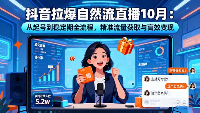 抖音拉爆自然流直播10月：从起号到稳定期全流程，精准流量获取与高效变现-摇钱述