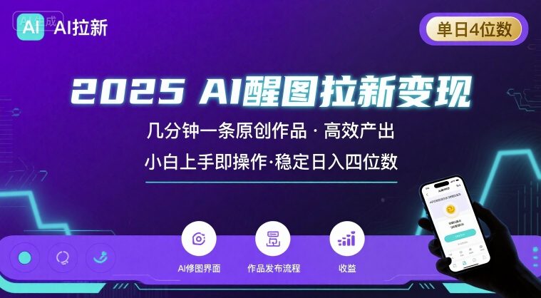 2025最强AI醒图拉新，几分钟一条原创作品，单日收入4位数，小白也能上手操作-摇钱述