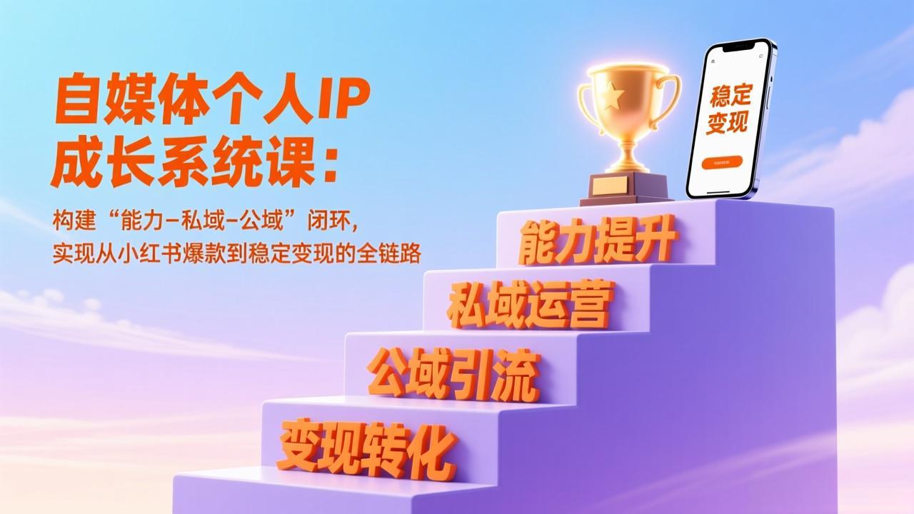 自媒体个人IP成长系统课：构建“能力-私域-公域”闭环，实现从小红书爆款到稳定变现的全链路-摇钱述