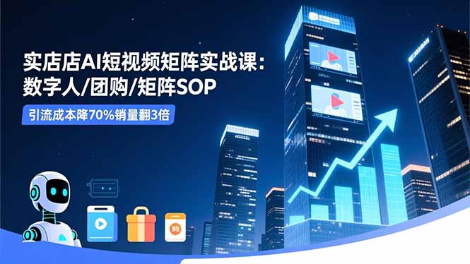实体店AI短视频矩阵实战课：数字人/团购/矩阵SOP，引流成本降70%销量翻3倍-摇钱述