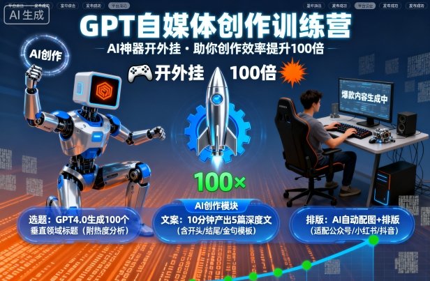 GPT自媒体创作训练营：AI神器开外挂，助你创作效率提升100倍-摇钱述