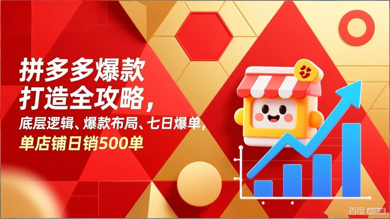 拼多多爆款打造全攻略，底层逻辑、爆款布局、七日爆单，单店铺日销500单-摇钱述