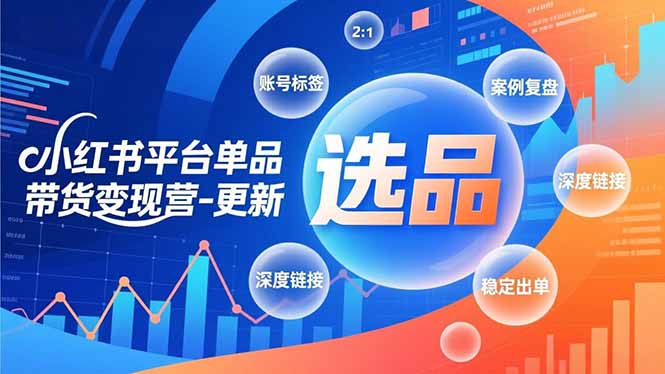 小红书平台单品带货变现营-更新，极致选品、账号标签、案例复盘，深度链接，快速启动稳定出单-摇钱述