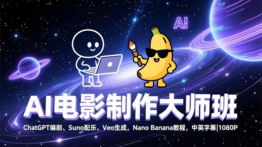 AI电影制作大师班：ChatGPT编剧、Suno配乐、Veo生成，Nano Banana教程，中英字幕|1080P-摇钱述