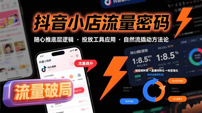 抖音小店流量密码，随心推底层逻辑，投放工具应用，自然流撬动核心方法论-摇钱述