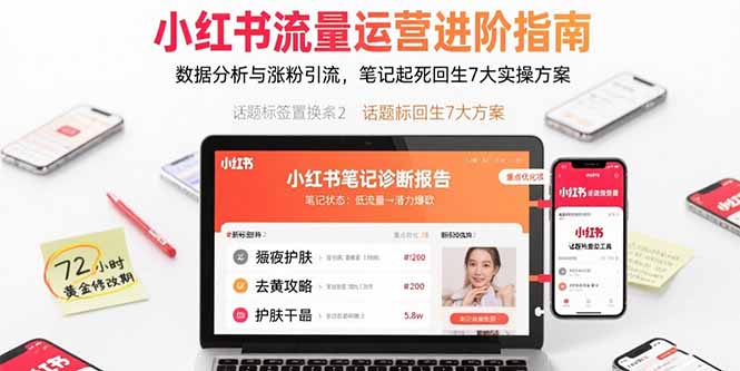 小红书流量运营进阶指南，数据分析与涨粉引流，笔记起死回生7大实操方案-摇钱述
