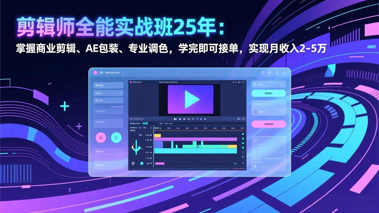 剪辑师全能实战班25年：掌握商业剪辑、AE包装、专业调色，学完即可接单，实现月收入2-5万-摇钱述