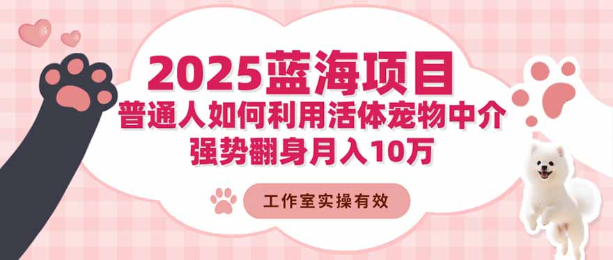 2025蓝海项目：普通人如何利用活体宠物中介，强势翻身月入10万-摇钱述