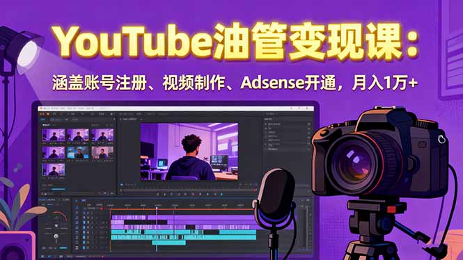 2025YouTube油管变现课：涵盖账号注册、视频制作、Adsense开通，月入1万+-摇钱述
