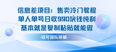 信息差项目：售卖冷门教程单人单号日收9张纯利基本就是复制粘贴就能做-摇钱述