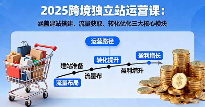 2025跨境独立站运营课：涵盖建站搭建、流量获取、转化优化三大核心模块-摇钱述