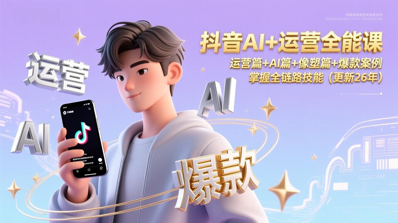 抖音AI+运营全能课，运营篇+AI篇+像塑篇+爆款案例，掌握全链路技能(更新26年-摇钱述