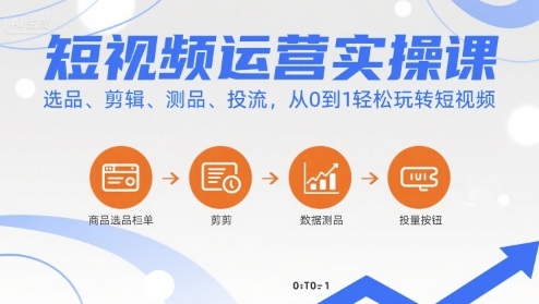 短视频运营实操课，选品、剪辑、测品、投流，从0到1轻松玩转短视频-摇钱述