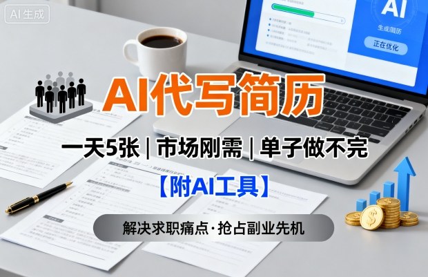 AI代写简历，一天5张，今年找工作难，市场刚需，单子做不完【附AI工具】-摇钱述