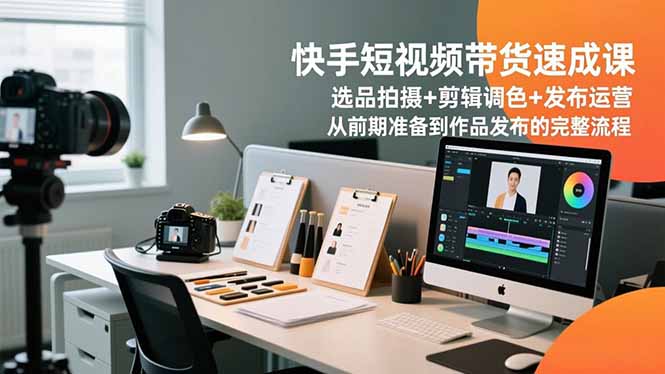快手短视频带货速成课，选品拍摄+剪辑调色+发布运营，从前期准备到作品发布的完整流程-摇钱述