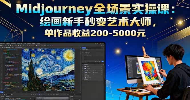 Midjourney全场景实操课：绘画新手秒变艺术大师，单作品收益200-5000元-摇钱述