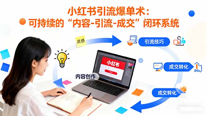小红书引流爆单术：构建一套低成本 可持续的“内容-引流-成交”闭环系统-摇钱述
