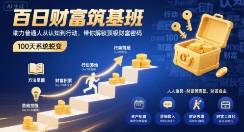 百日财富筑基班，助力普通人从认知到行动，带你解锁顶级财富密码-摇钱述