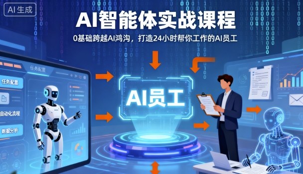Ai智能体实战课程,0基础跨越Ai鸿沟,打造24小时帮你工作的Ai员工,打破常规,以实战定义Ai