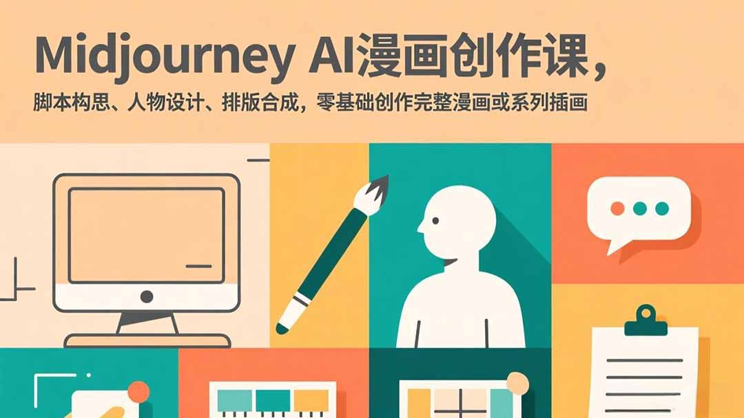 Midjourney AI漫画创作课，脚本构思、人物设计、排版合成，零基础创作完整漫画或系列插画-摇钱述
