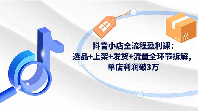 抖音小店全流程盈利课：选品+上架+发货+流量全环节拆解，单店利润破3万-摇钱述