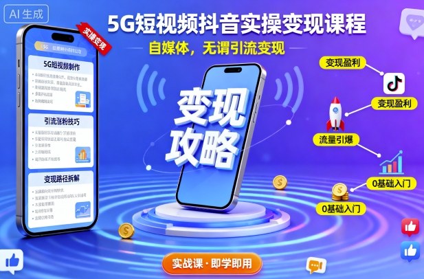 5G短视频抖音实操变现课程，自媒体，无谓引流变现-摇钱述
