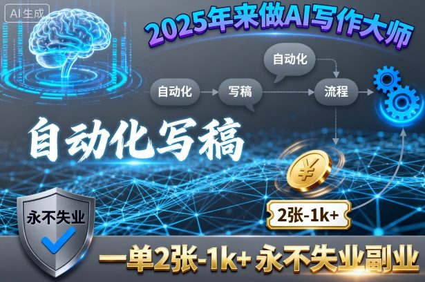 2025年来做AI写作大师，自动化写稿，一单2张-1k+，永不失业副业-摇钱述