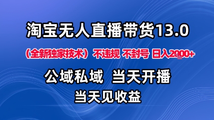淘宝无人直播13.0，公域私域技术，不封号，不违规布局下半年旺季赛道，日入1K+(独家技术)【揭秘】-摇钱述