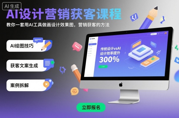 AI设计营销获客课程，教你一套用AI工具做画设计效果图，营销获客的方法-摇钱述