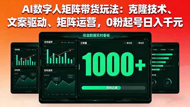 AI数字人矩阵带货玩法：克隆技术、文案驱动、矩阵运营，0粉起号日入千元-摇钱述
